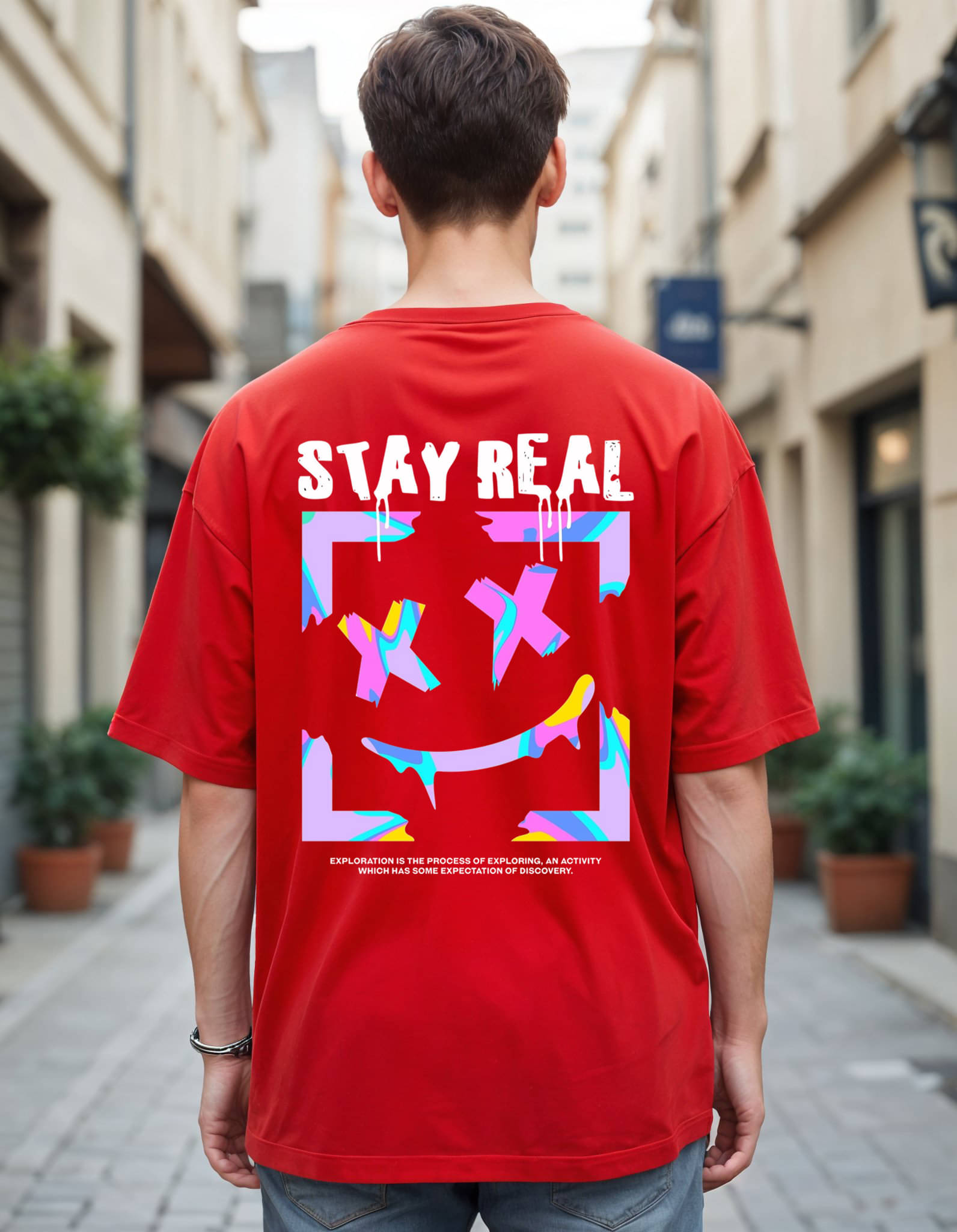     			Smartees Men Cotton Blend Oversized Fit Printed T-Shirt ( Red )