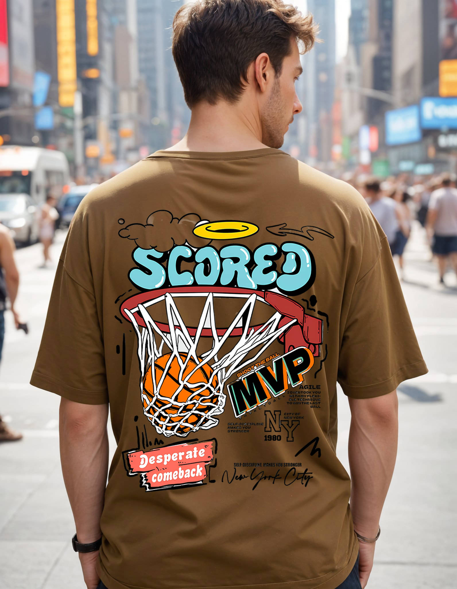 Smartees Men Cotton Blend Oversized Fit Printed T-Shirt ( Brown ) Smartees Men Cotton Blend Oversized Fit Printed T-Shirt ( Brown )