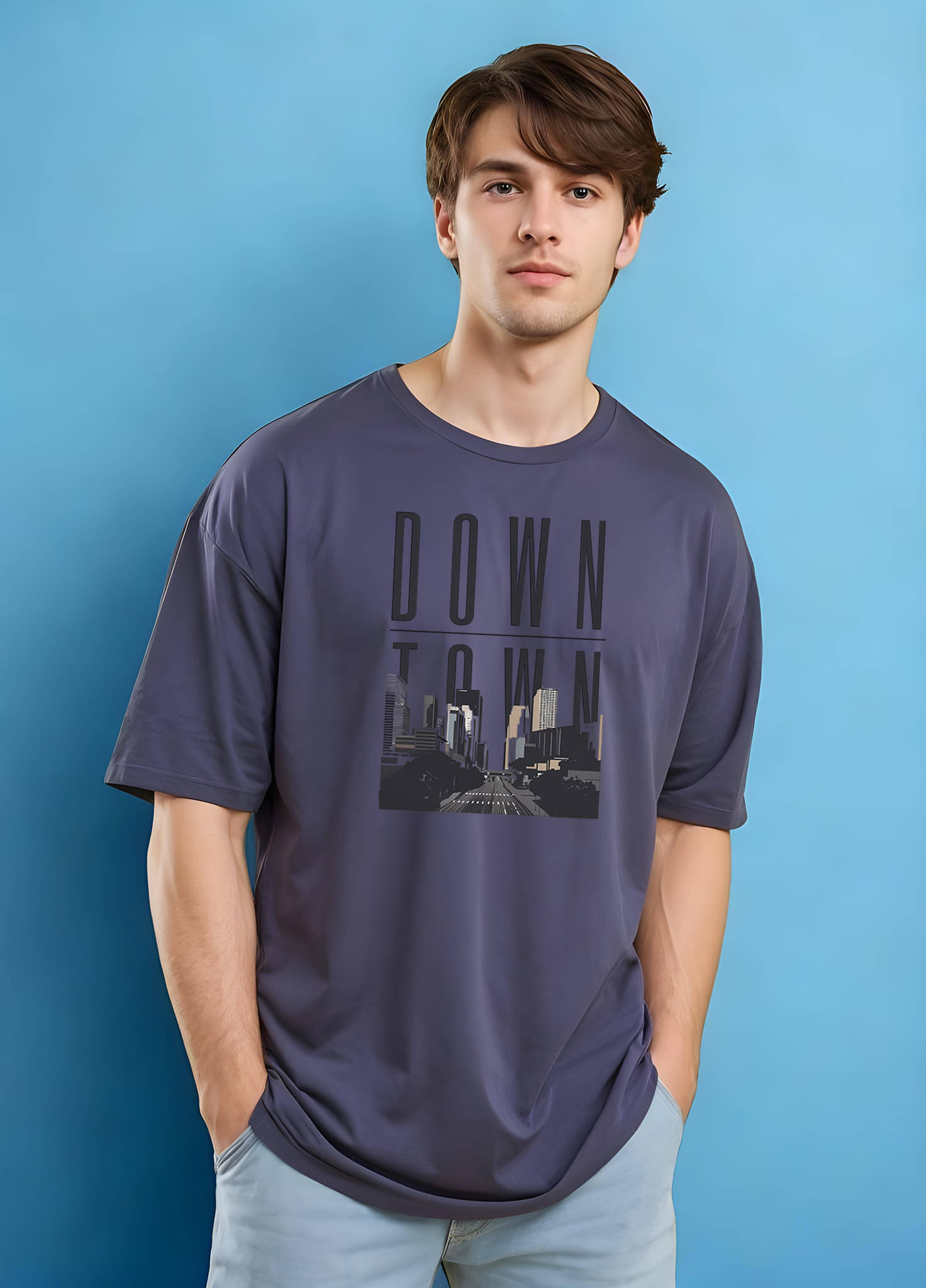     			Smartees Men Cotton Blend Oversized Fit Printed T-Shirt ( Blue )