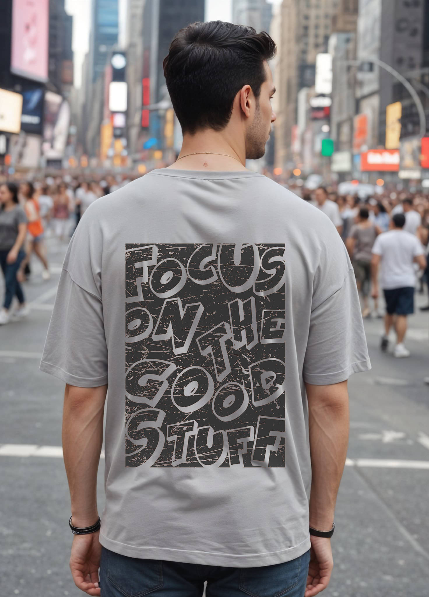 Smartees Men Cotton Blend Oversized Fit Printed T-Shirt ( Silver ) Smartees Men Cotton Blend Oversized Fit Printed T-Shirt ( Silver )