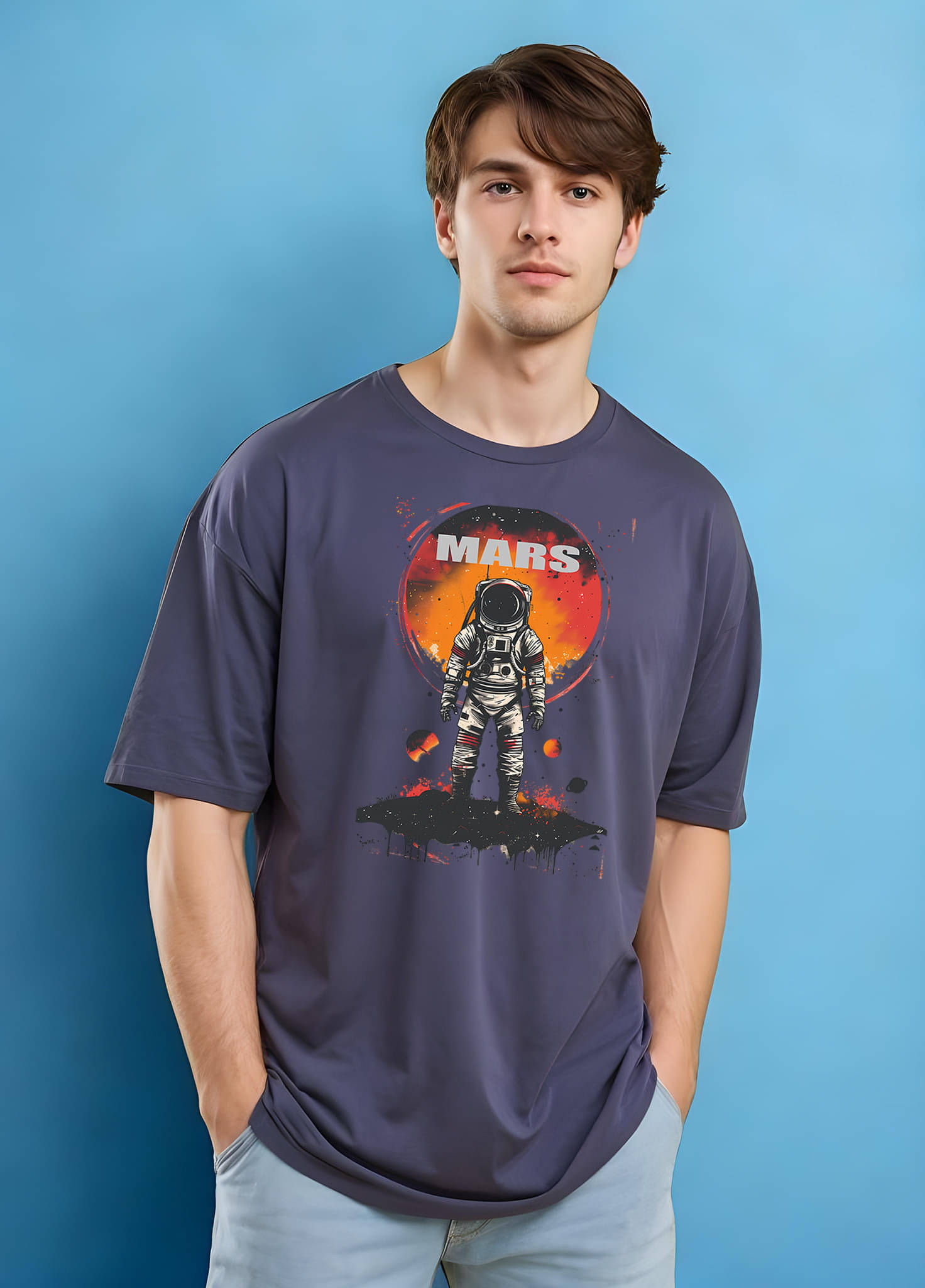 Smartees Men Cotton Blend Oversized Fit Printed T-Shirt ( Blue ) Smartees Men Cotton Blend Oversized Fit Printed T-Shirt ( Blue )