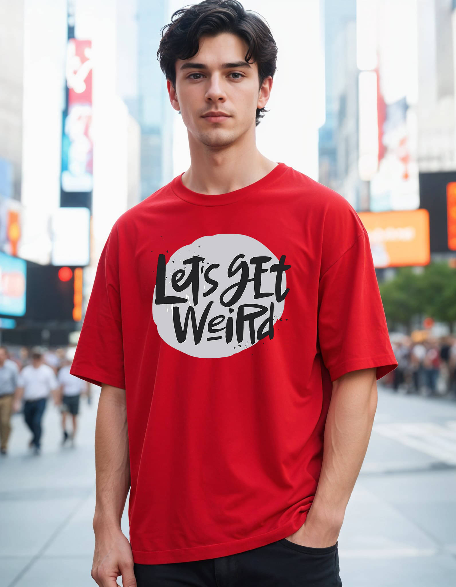     			Smartees Men Cotton Blend Oversized Fit Printed T-Shirt ( Red )