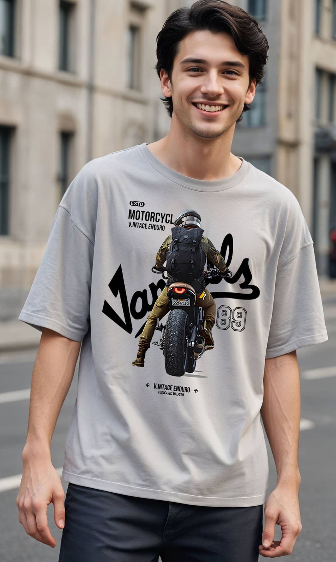 Smartees Men Cotton Blend Oversized Fit Printed T-Shirt ( Silver ) Smartees Men Cotton Blend Oversized Fit Printed T-Shirt ( Silver )