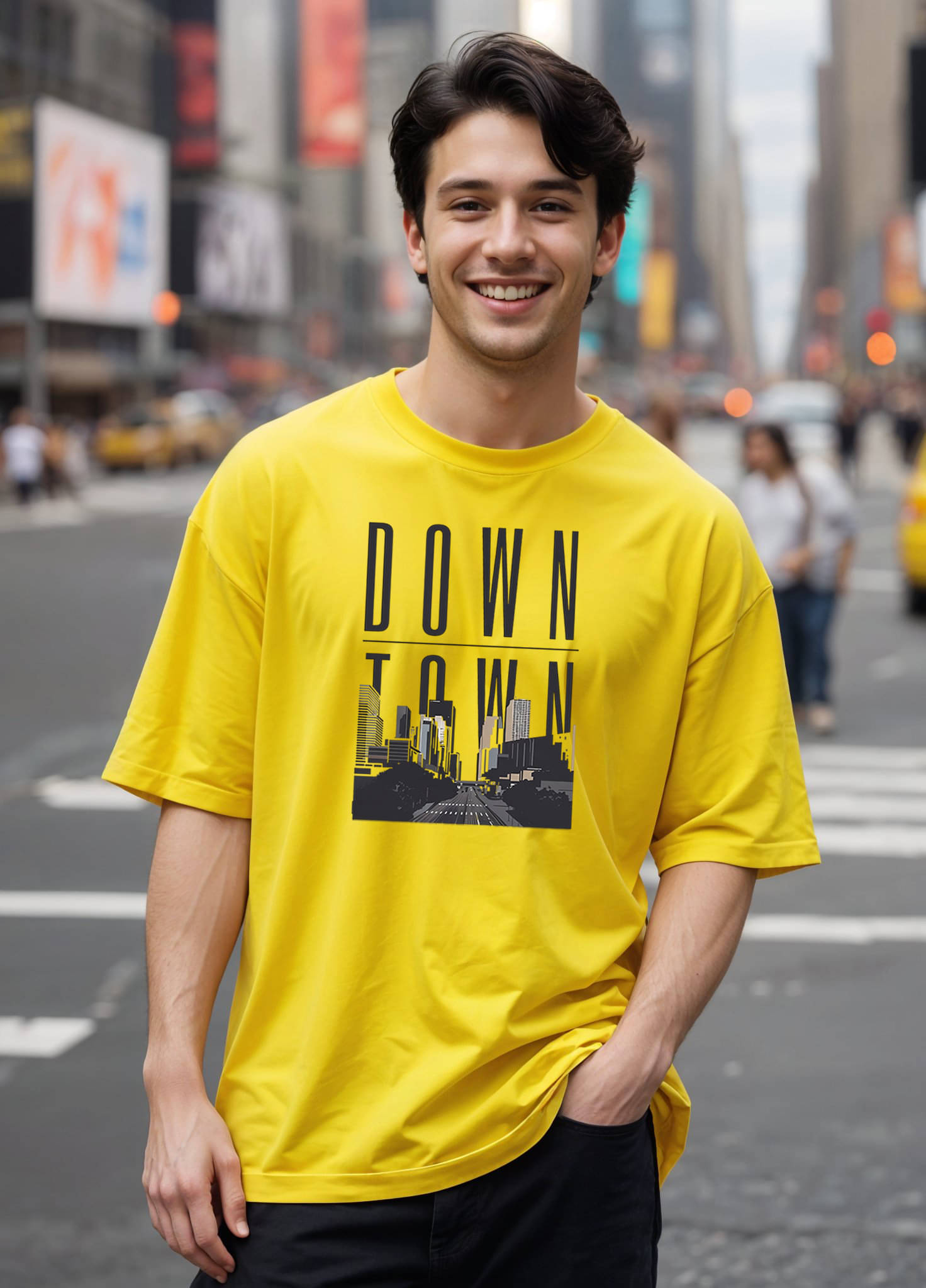     			Smartees Men Cotton Blend Oversized Fit Printed T-Shirt ( Yellow )