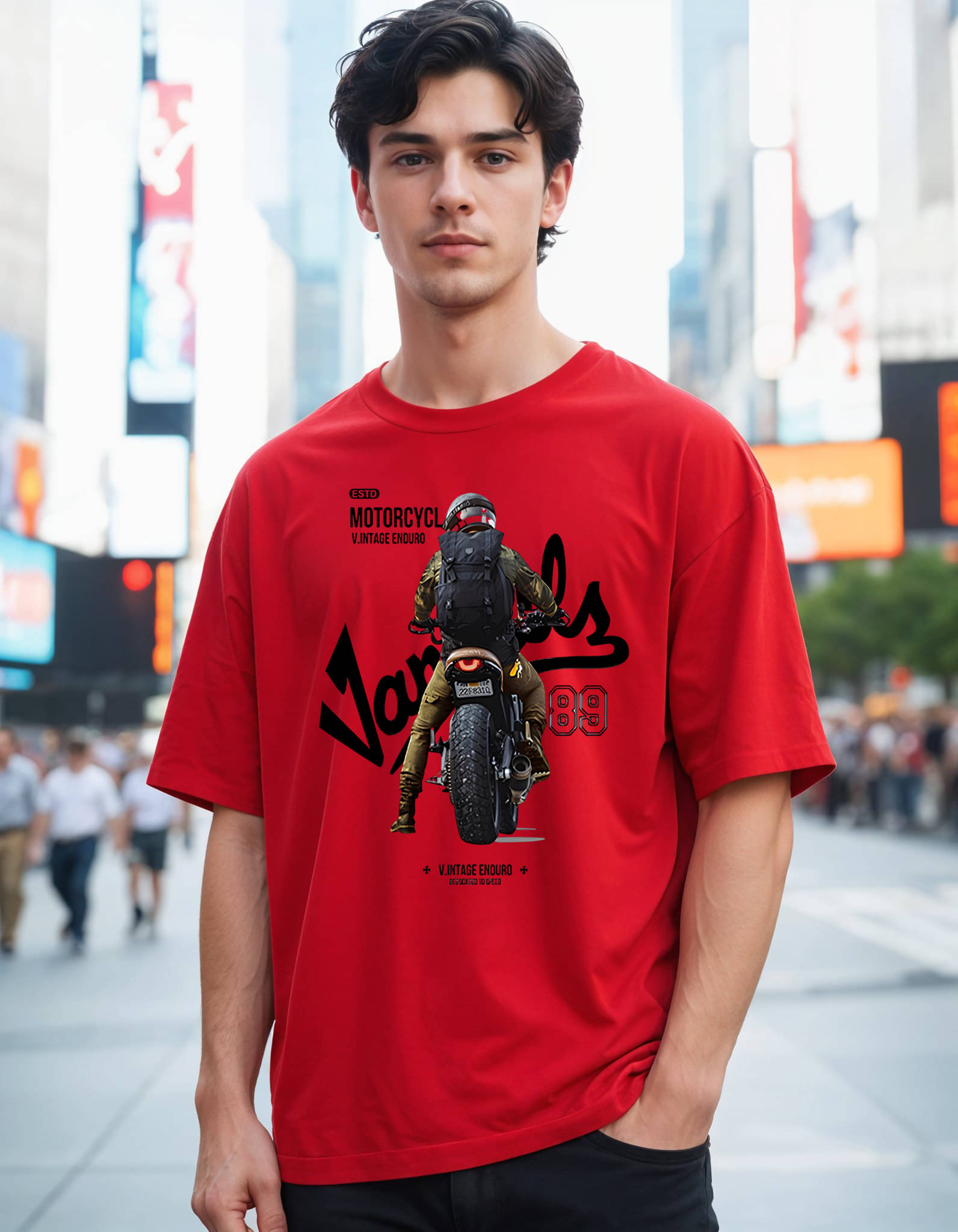     			Smartees Men Cotton Blend Oversized Fit Printed T-Shirt ( Red )