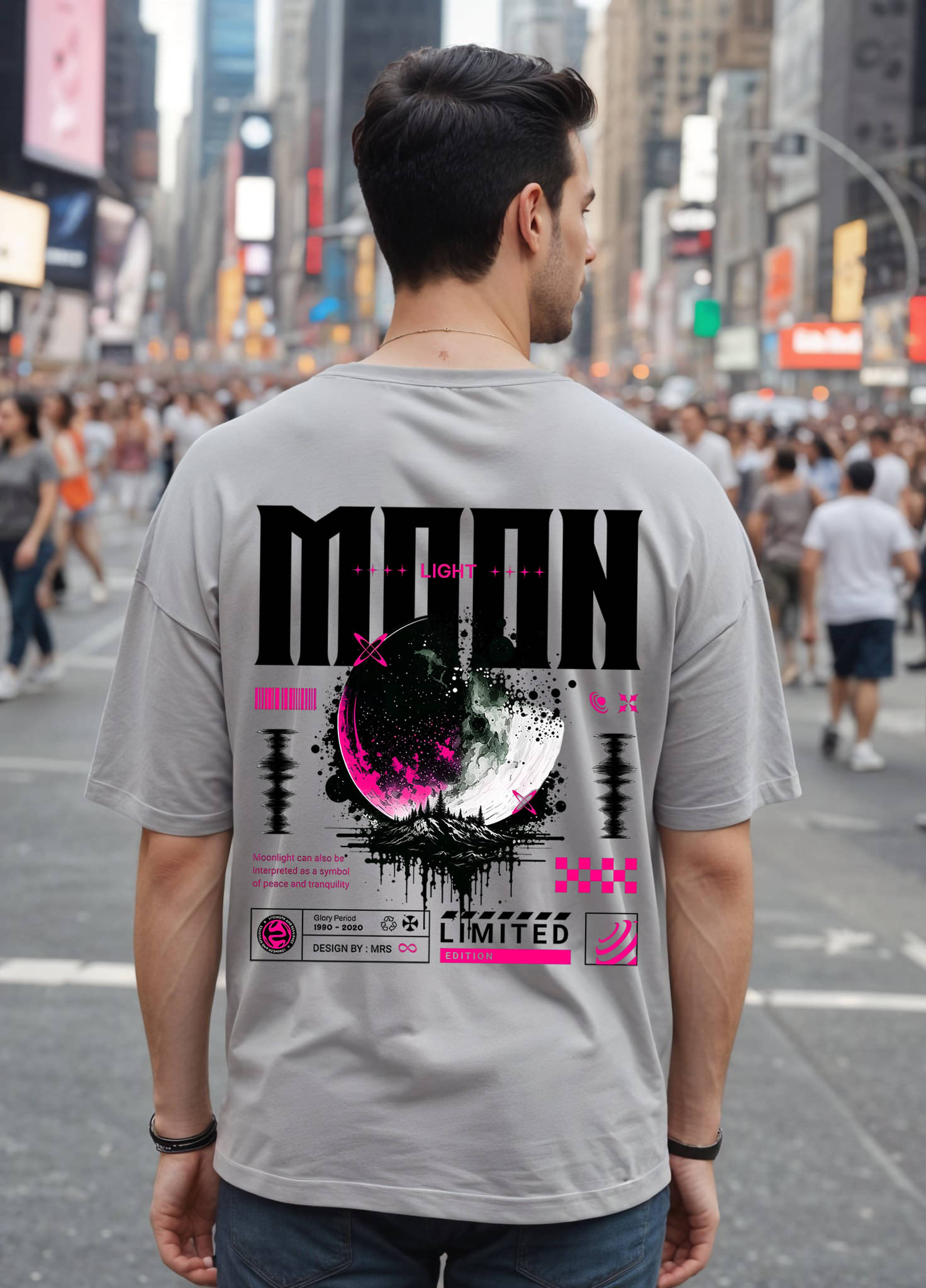 Smartees Men Cotton Blend Oversized Fit Printed T-Shirt ( Silver ) Smartees Men Cotton Blend Oversized Fit Printed T-Shirt ( Silver )