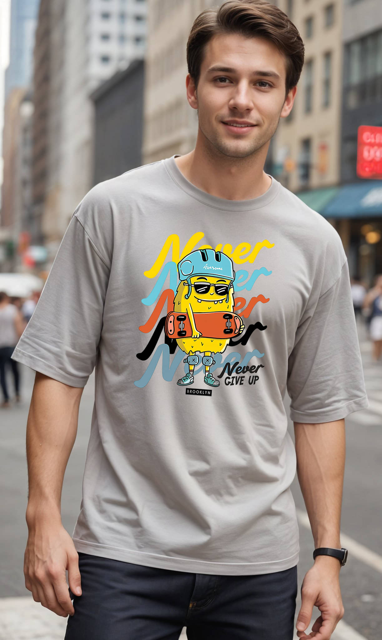 Smartees Men Cotton Blend Oversized Fit Printed T-Shirt ( Silver ) Smartees Men Cotton Blend Oversized Fit Printed T-Shirt ( Silver )