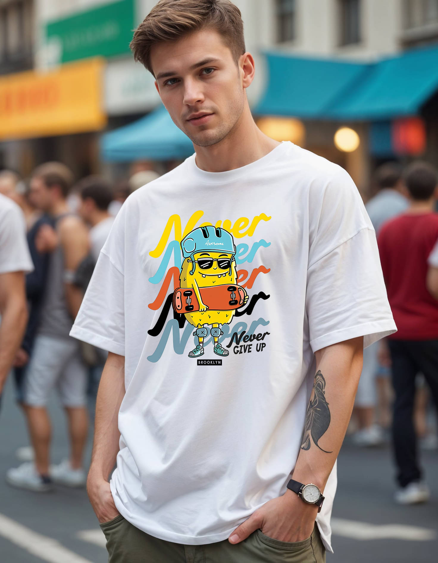     			Smartees Men Cotton Blend Oversized Fit Printed T-Shirt ( White )