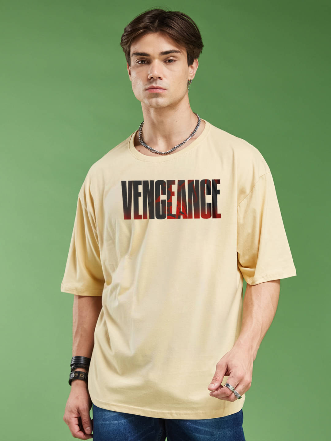 Smartees Men Cotton Blend Oversized Fit Printed T-Shirt ( Beige ) Smartees Men Cotton Blend Oversized Fit Printed T-Shirt ( Beige )