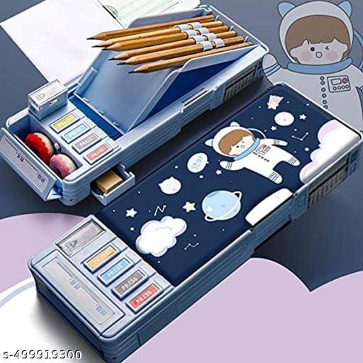 Space Print Multi Functional Compartment Button Operated Magnetic Compass Box for Kids, Blue Color Space Print Multi Functional Compartment Button Operated Magnetic Compass Box for Kids, Blue Color