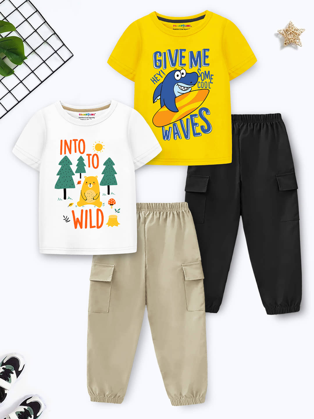 Trampoline Pack of 2 Boys Cotton Blend T-Shirt & Pants Set ( Multicolor )