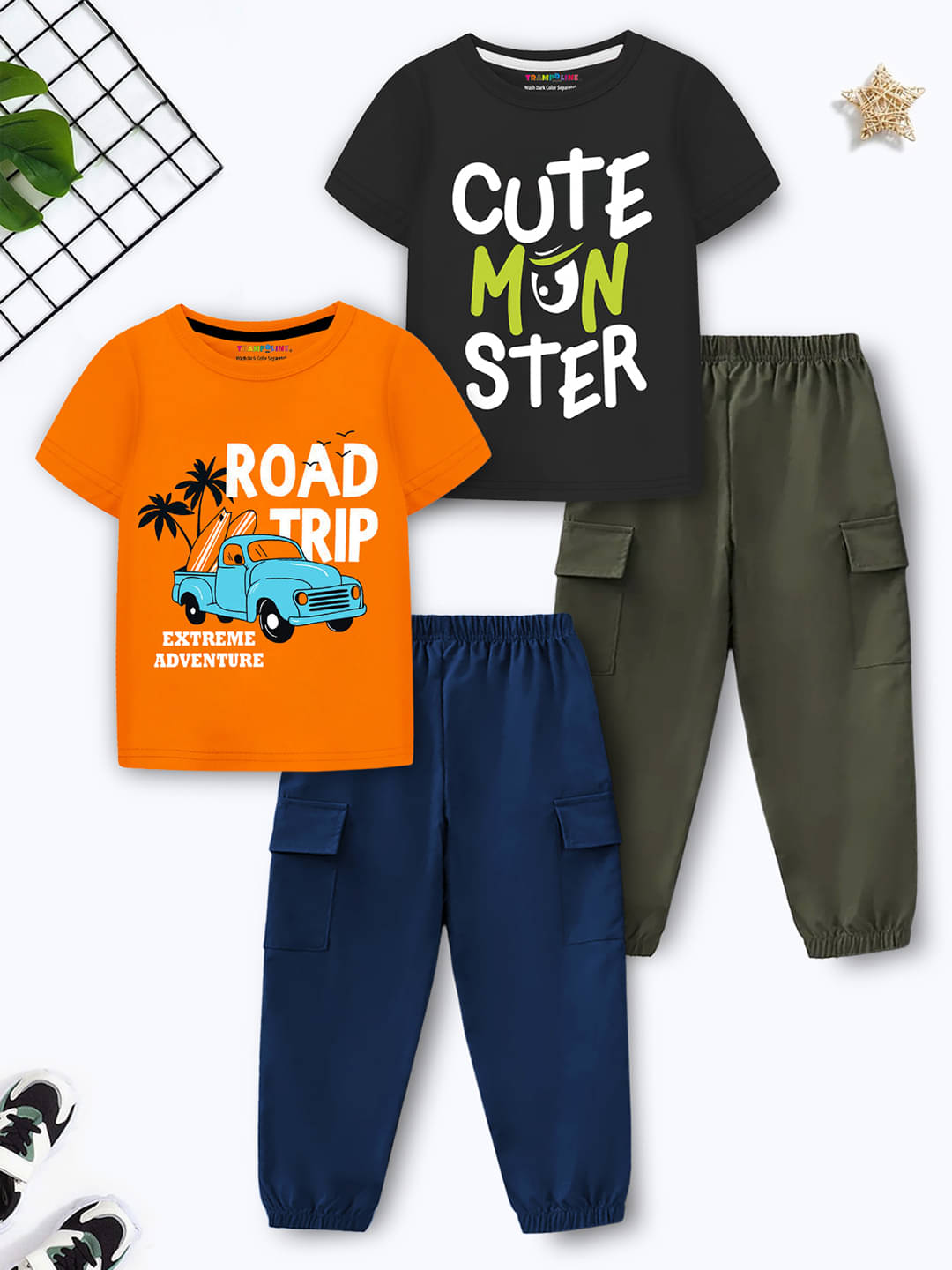     			Trampoline Pack of 2 Boys Cotton Blend T-Shirt & Pants Set ( Multicolor )