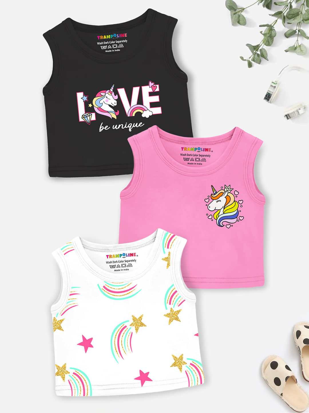 Trampoline Pack of 3 Girls Cotton Blend Top ( Multicolor )