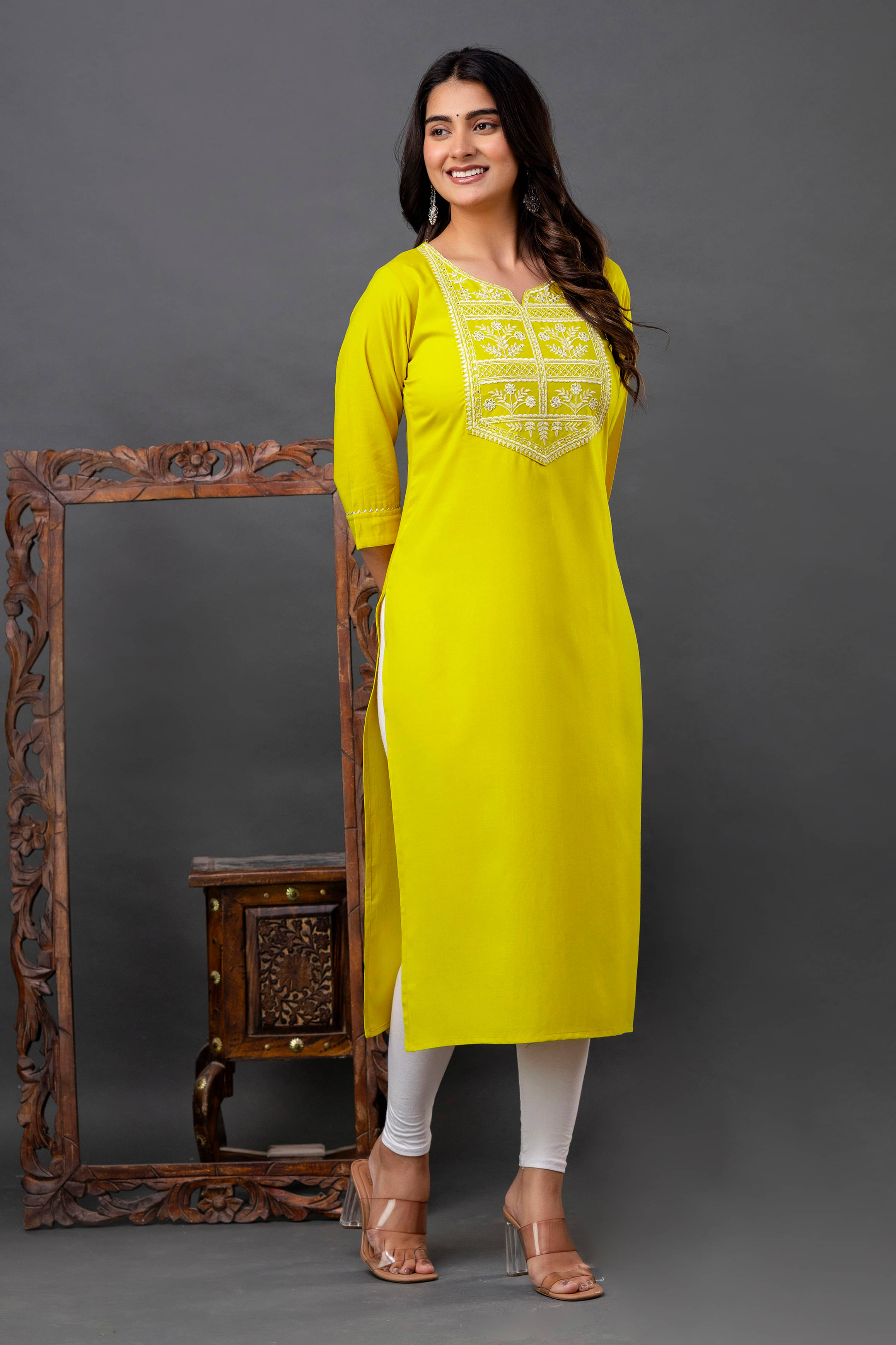 Udati Kaliya Women's Rayon Embroidered Straight Kurti - ( Yellow )     			Udati Kaliya Women's Rayon Embroidered Straight Kurti - ( Yellow )