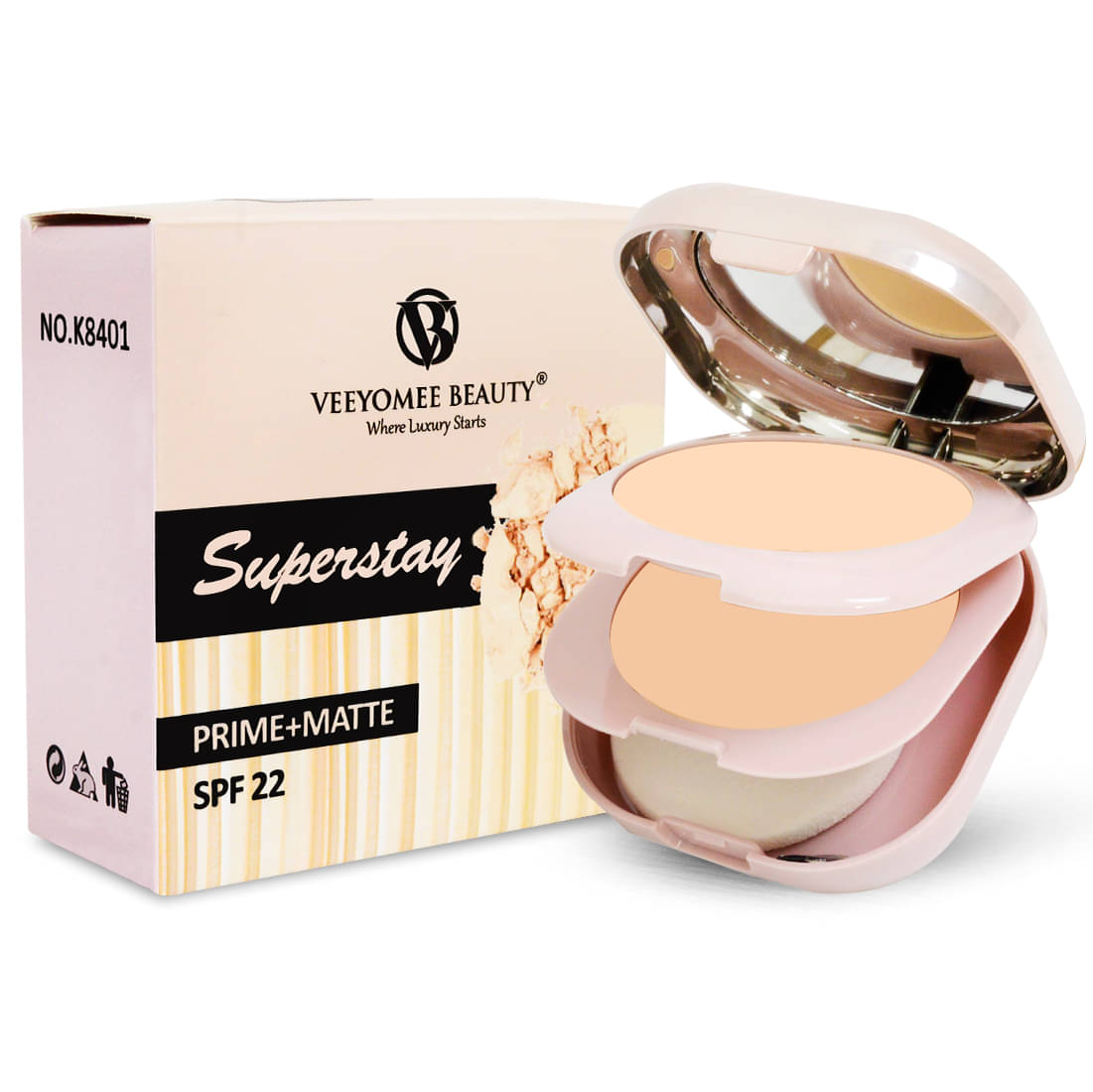     			Veeyomee Beauty Compact Powder Pressed Powder Shade-02 Light SPF 22 20 g