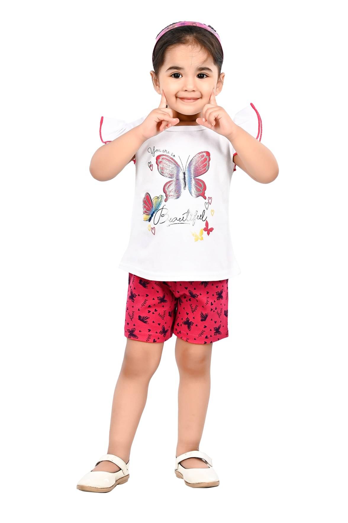     			s muktar garments Pack of 1 Baby Girls Cotton Blend T-shirt & Shorts ( White )
