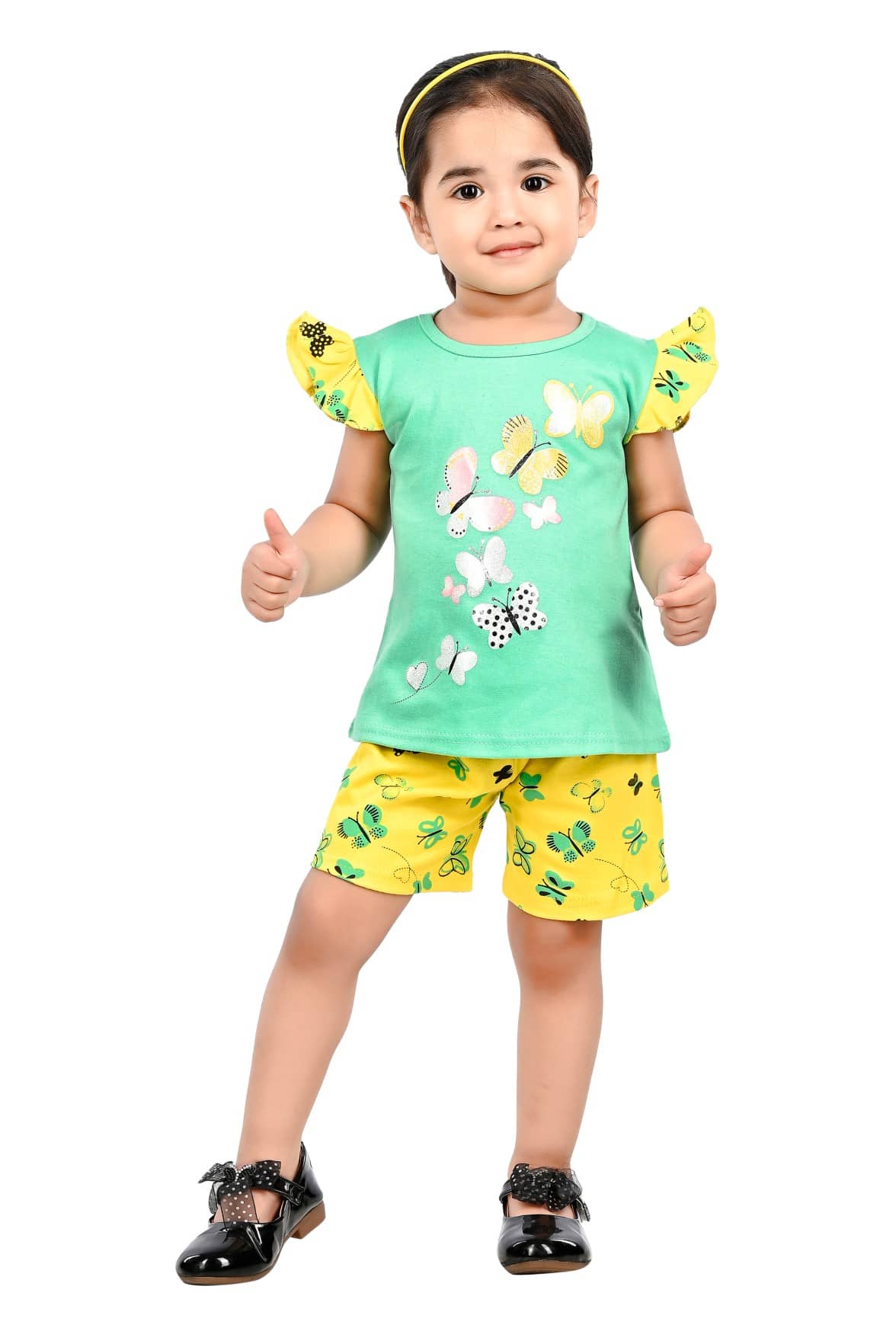 s muktar garments Pack of 1 Baby Girls Cotton Blend T-shirt & Shorts ( Green )