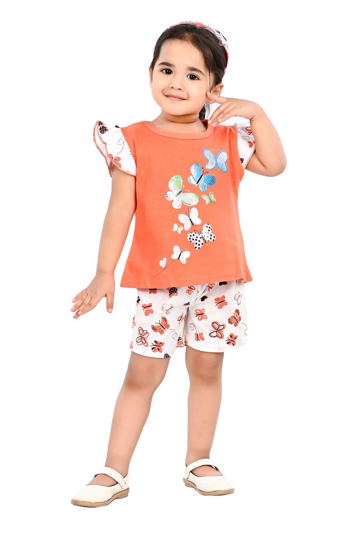     			s muktar garments Pack of 1 Baby Girls Cotton Blend T-shirt & Shorts ( Orange )