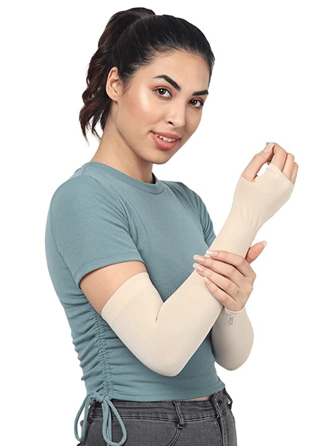     			AKSMIT Beige Solid Riding Sleeves ( Set of 2 )
