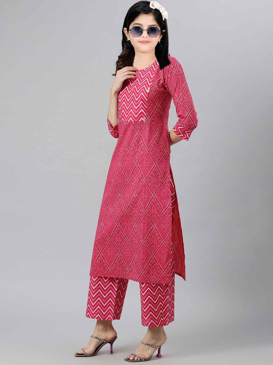     			Bholukart Girls Cotton Blend Kurti with Pants ( Pack of 1 , Tomato Orange )