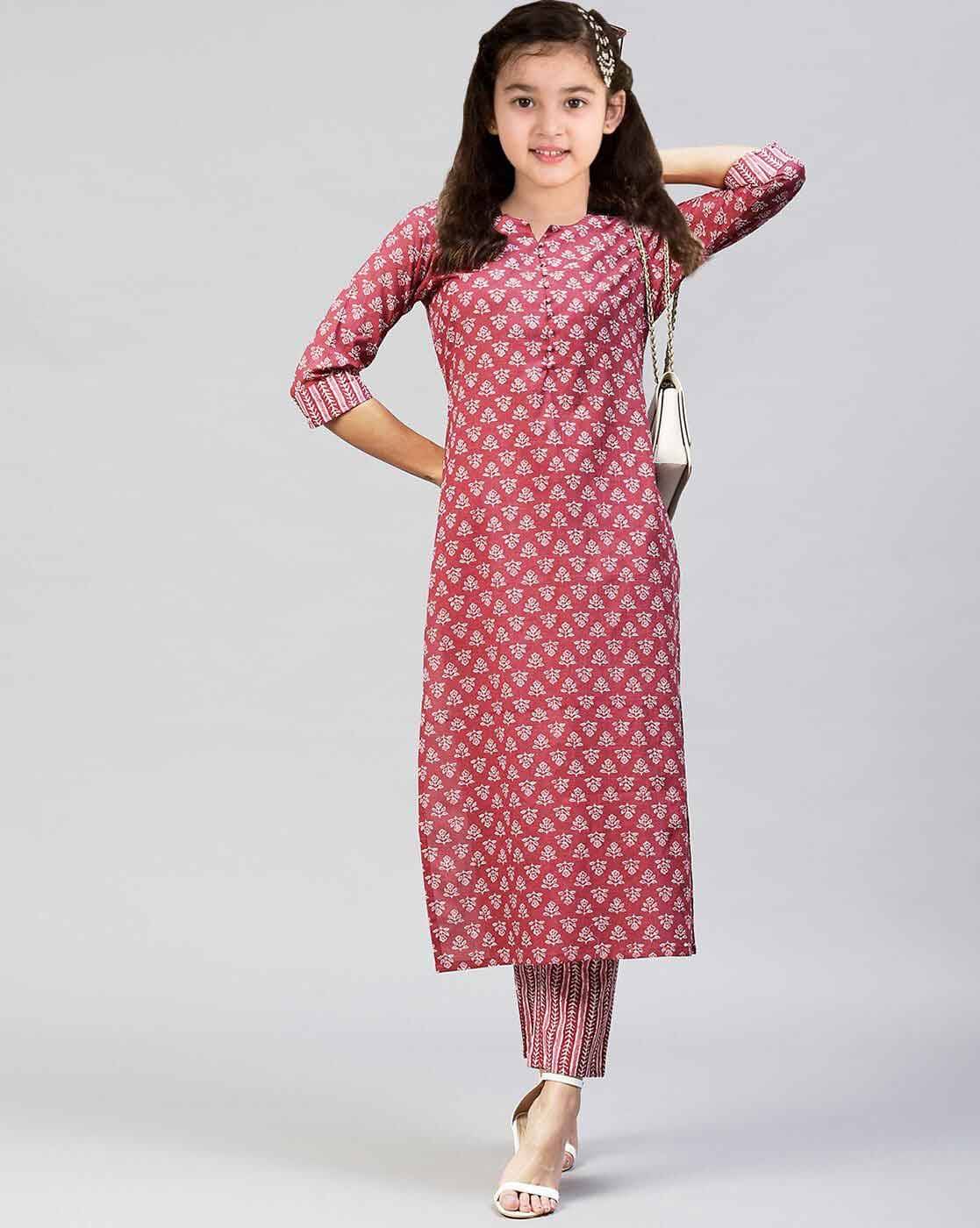    			Bholukart Girls Cotton Blend Kurti with Pants ( Pack of 1 , Pink )