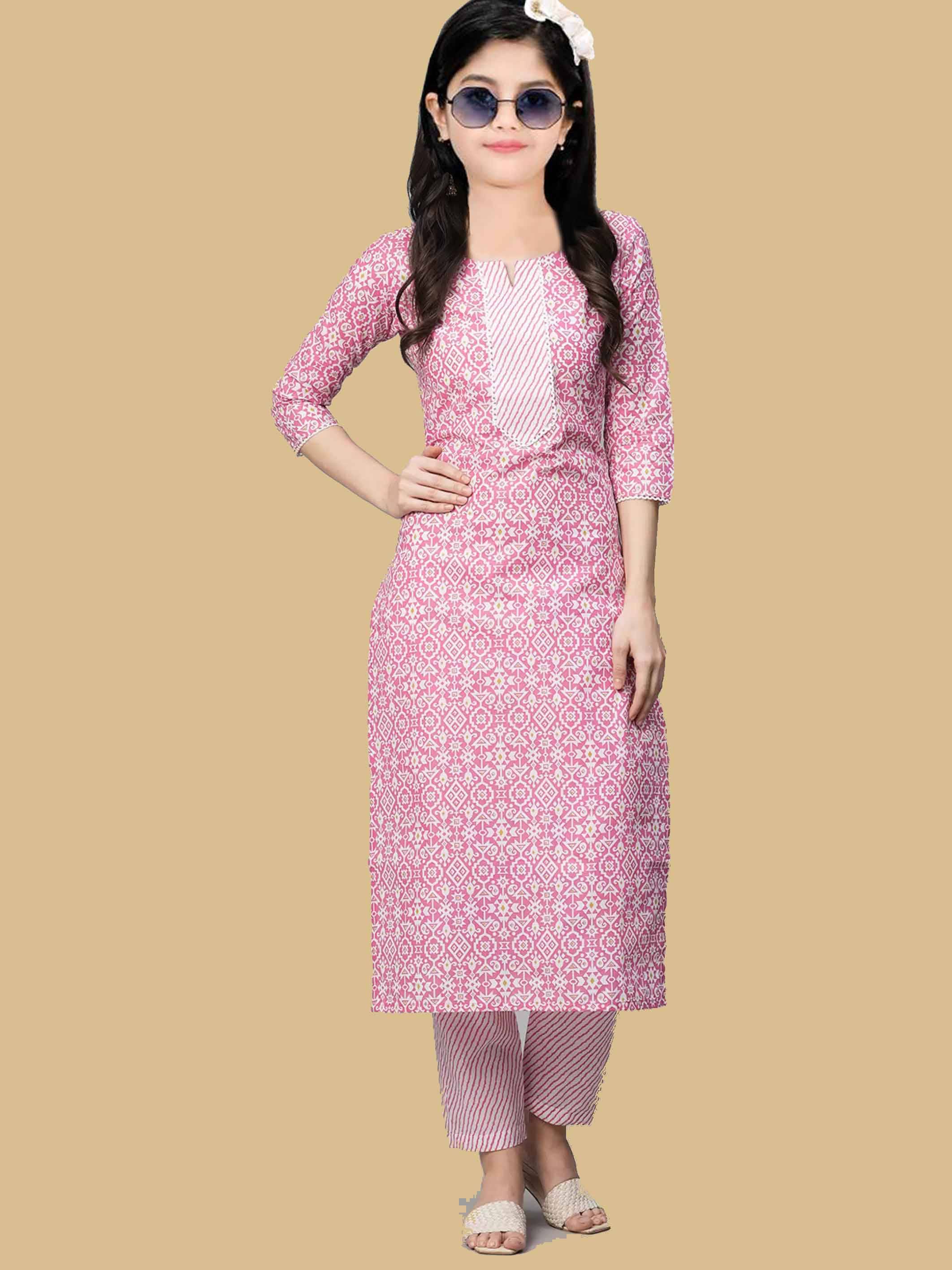     			Bholukart Girls Cotton Blend Kurti with Pants ( Pack of 1 , Rosewood )