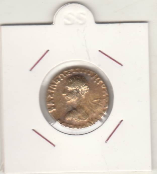     			NUMISMATTECLY  RARE AND COLLECTIBLE- INDO GREEK SMALL HEAD;GOLD PLATED BRASS MADE RARE COIN.-WIGHT-8 GRAMS.IN EXTRA FINE CONDITION..CHECK PICTURE CAREFFULLY BEFORE ORDER PLEASE DONT PLACE FAKE  ORDER