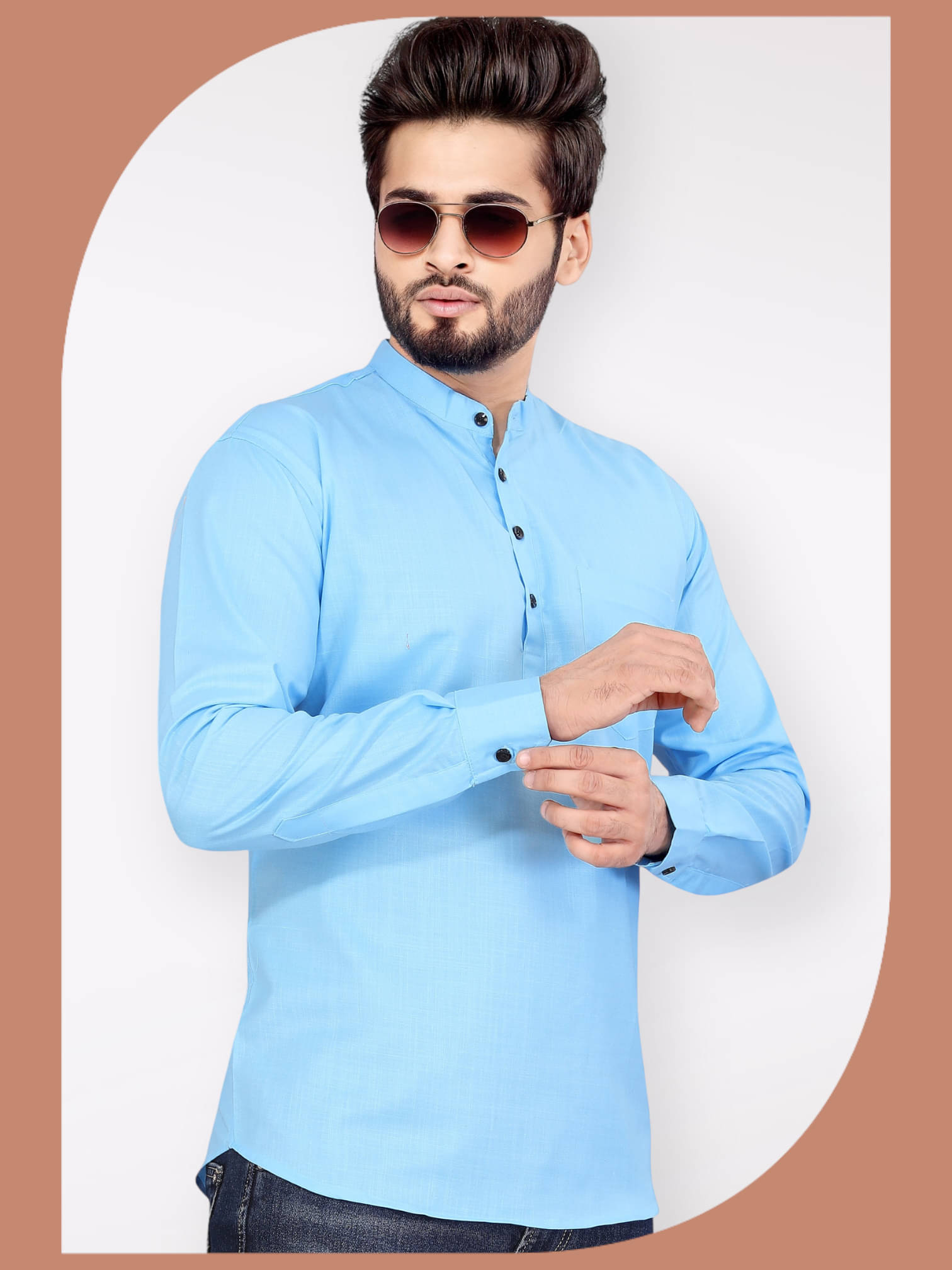 SOPANI Light Blue Cotton Blend Men's Regular Kurta ( Pack of 1 )     			SOPANI Light Blue Cotton Blend Men's Regular Kurta ( Pack of 1 )