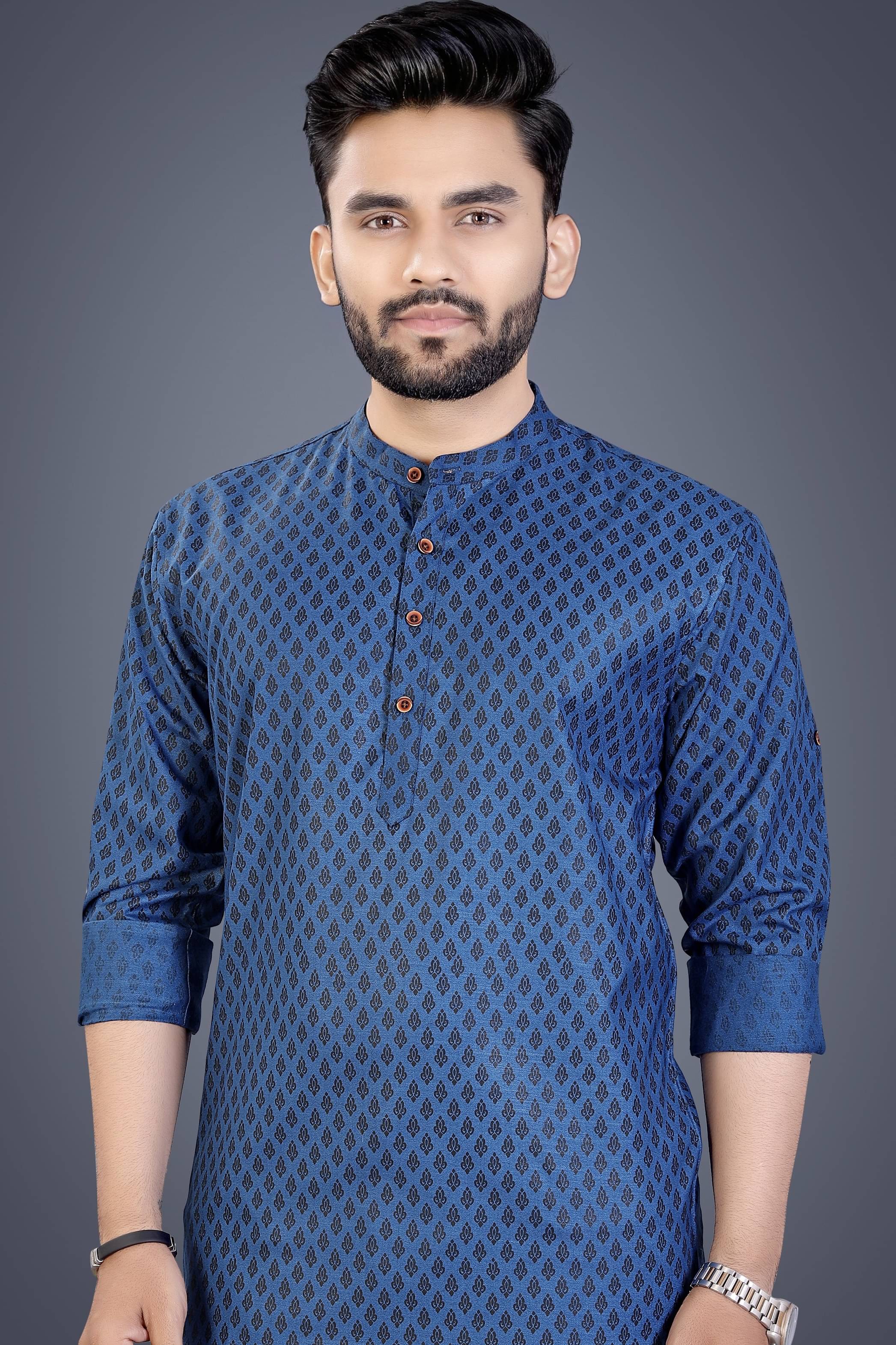 SOPANI Navy Blue Cotton Blend Men's Regular Kurta ( Pack of 1 ) SOPANI Navy Blue Cotton Blend Men's Regular Kurta ( Pack of 1 )