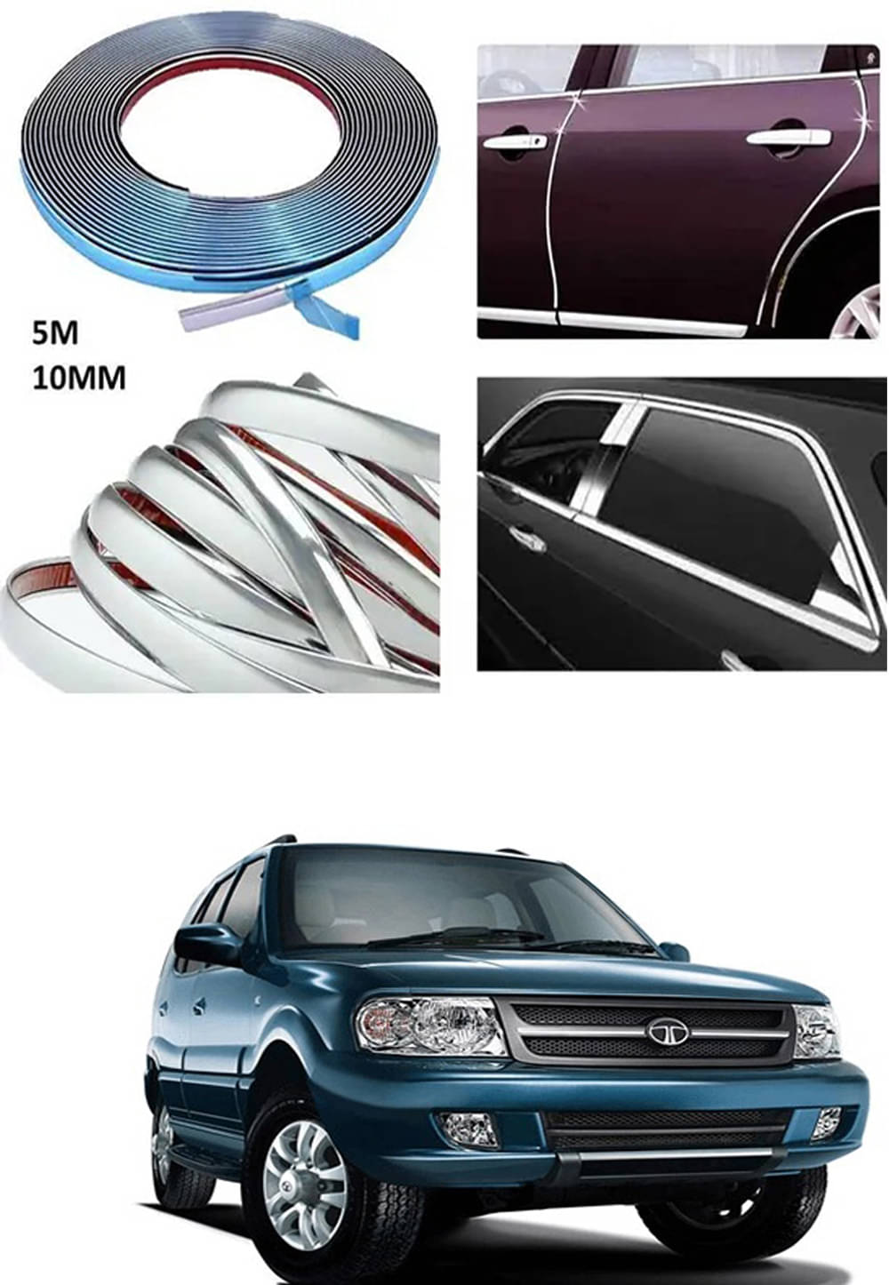APICAL Side Chrome Beading For Car Exterior Decorating and Styling Strips (12 mm 5 meter) For Tata Safari Dicor APICAL Side Chrome Beading For Car Exterior Decorating and Styling Strips (12 mm 5 meter) For Tata Safari Dicor