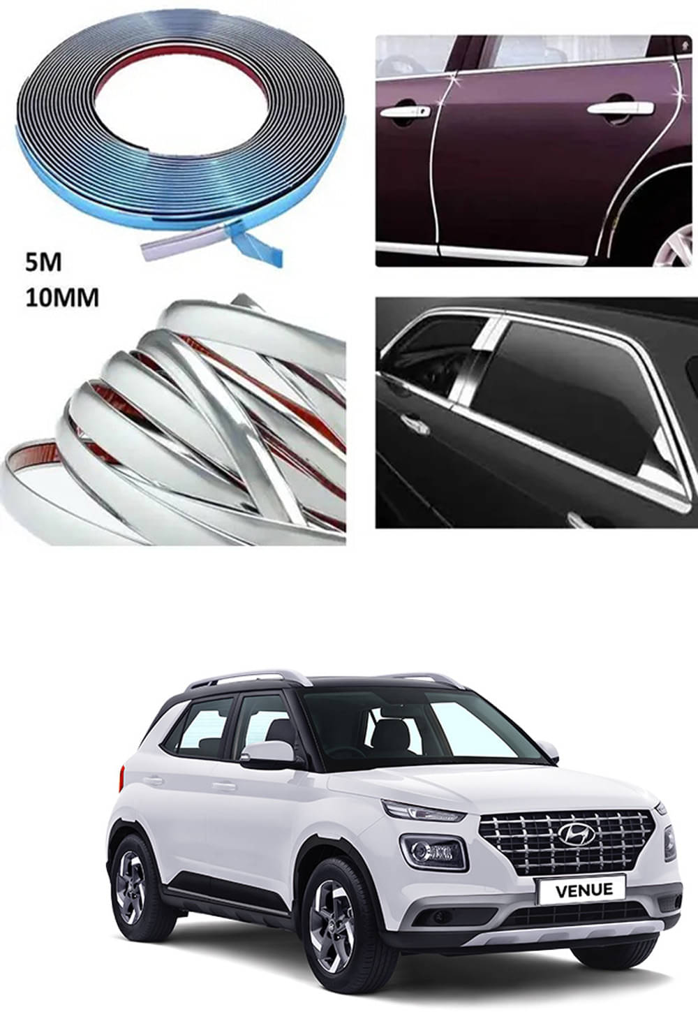 APICAL Side Chrome Beading For Car Exterior Decorating and Styling Strips (12 mm 5 meter) For Hyundai Venue APICAL Side Chrome Beading For Car Exterior Decorating and Styling Strips (12 mm 5 meter) For Hyundai Venue