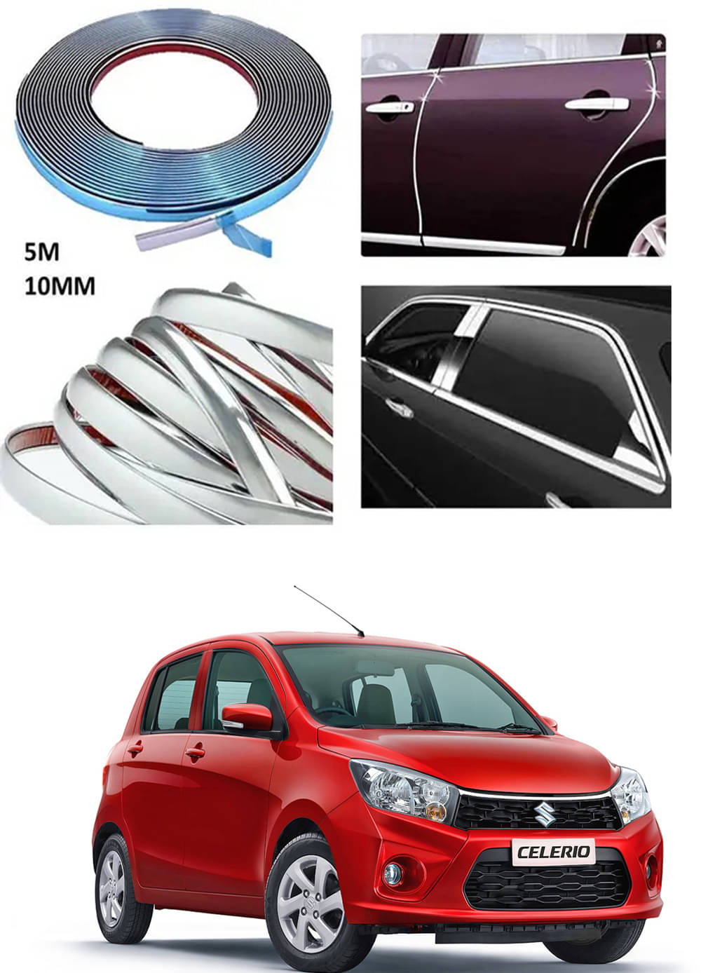     			APICAL Side Chrome Beading For Car Exterior Decorating and Styling Strips (12 mm 5 meter) For Maruti Suzuki Celerio