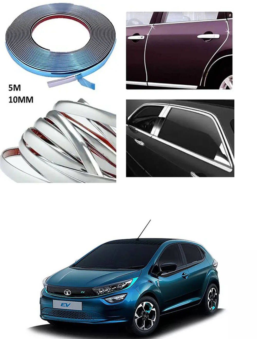 APICAL Side Chrome Beading For Car Exterior Decorating and Styling Strips (12 mm 5 meter) For Tata Altroz EV APICAL Side Chrome Beading For Car Exterior Decorating and Styling Strips (12 mm 5 meter) For Tata Altroz EV