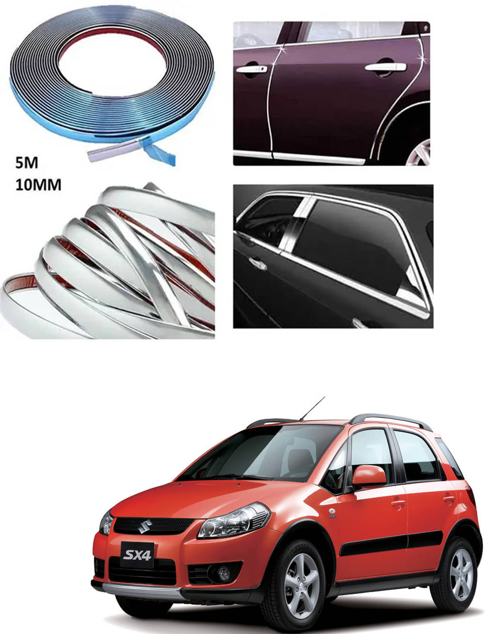 APICAL Side Chrome Beading For Car Exterior Decorating and Styling Strips (12 mm 5 meter) For Maruti Suzuki SX4 APICAL Side Chrome Beading For Car Exterior Decorating and Styling Strips (12 mm 5 meter) For Maruti Suzuki SX4