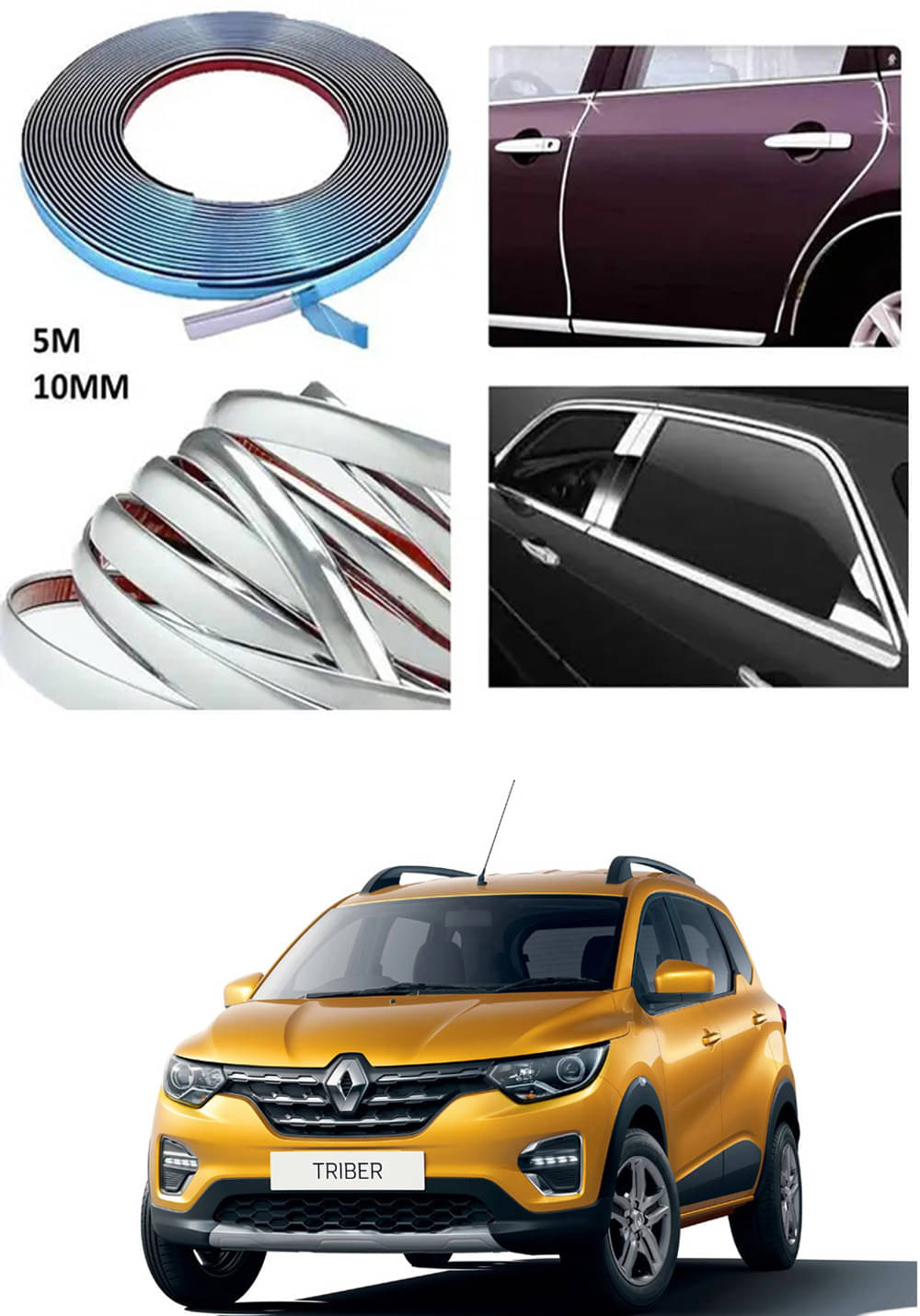     			APICAL Side Chrome Beading For Car Exterior Decorating and Styling Strips (12 mm 5 meter) For Renault Triber
