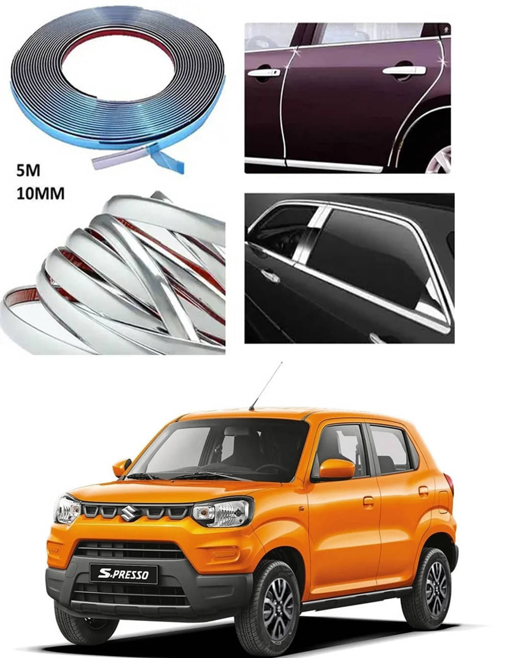 APICAL Side Chrome Beading For Car Exterior Decorating and Styling Strips (12 mm 5 meter) For Maruti Suzuki S-Presso APICAL Side Chrome Beading For Car Exterior Decorating and Styling Strips (12 mm 5 meter) For Maruti Suzuki S-Presso