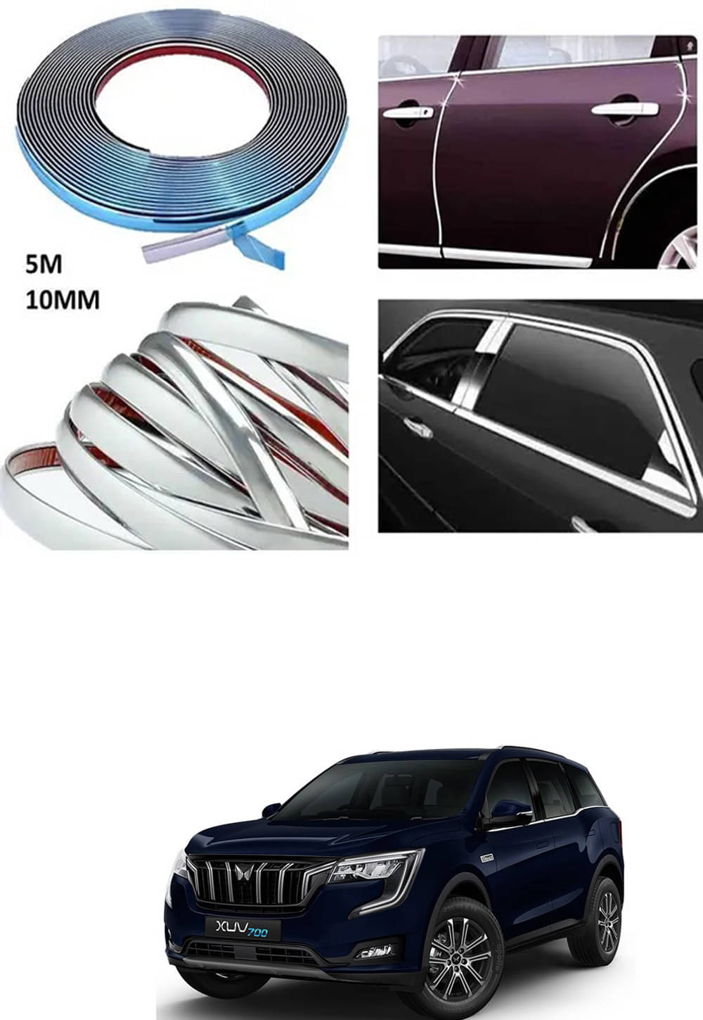 APICAL Side Chrome Beading For Car Exterior Decorating and Styling Strips (12 mm 5 meter) For Mahindra XUV 700 APICAL Side Chrome Beading For Car Exterior Decorating and Styling Strips (12 mm 5 meter) For Mahindra XUV 700