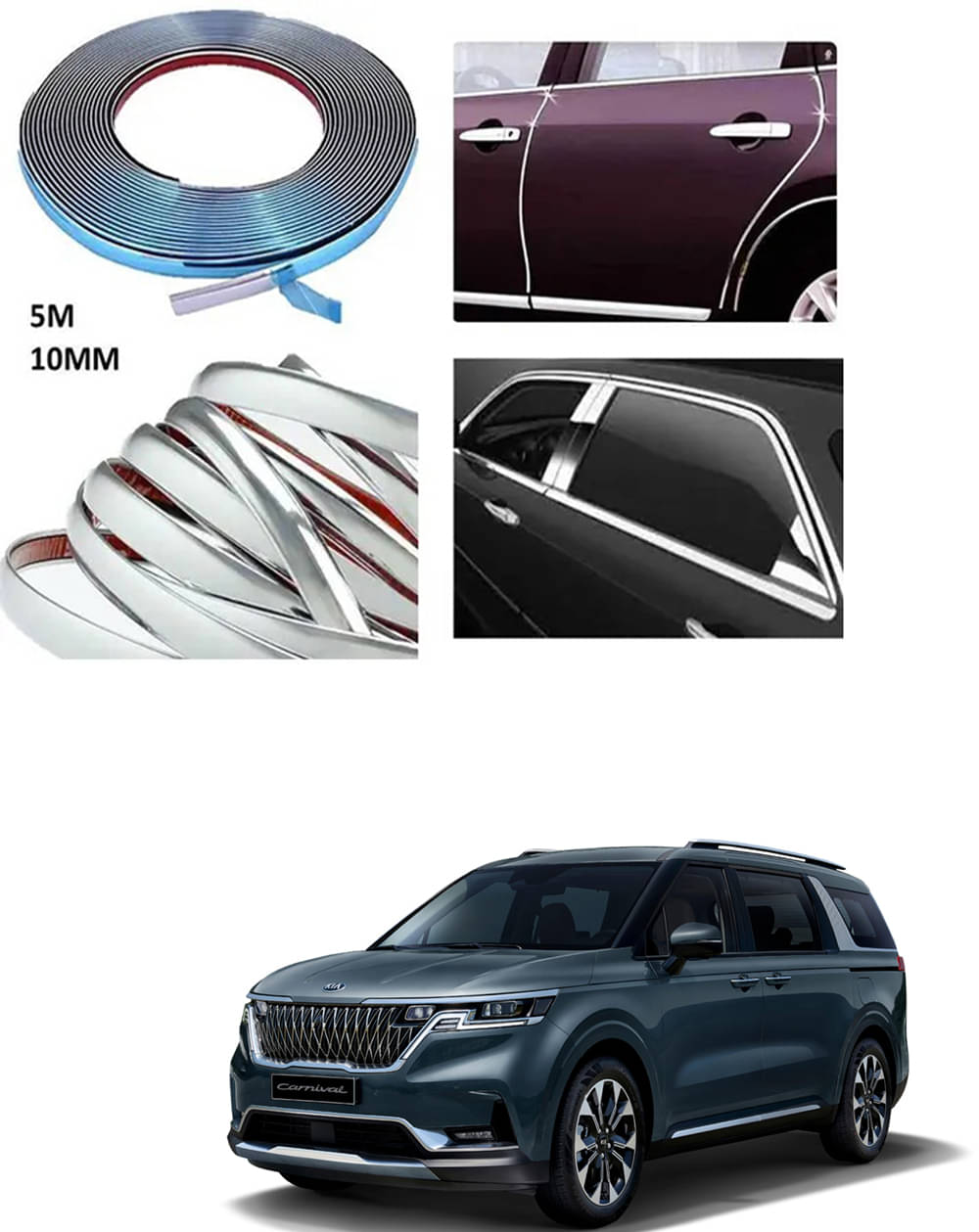 APICAL Side Chrome Beading For Car Exterior Decorating and Styling Strips (12 mm 5 meter) For Kia Carnival APICAL Side Chrome Beading For Car Exterior Decorating and Styling Strips (12 mm 5 meter) For Kia Carnival