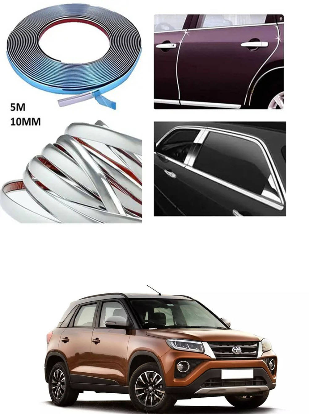 APICAL Side Chrome Beading For Car Exterior Decorating and Styling Strips (12 mm 5 meter) For Toyota Urban Cruiser APICAL Side Chrome Beading For Car Exterior Decorating and Styling Strips (12 mm 5 meter) For Toyota Urban Cruiser