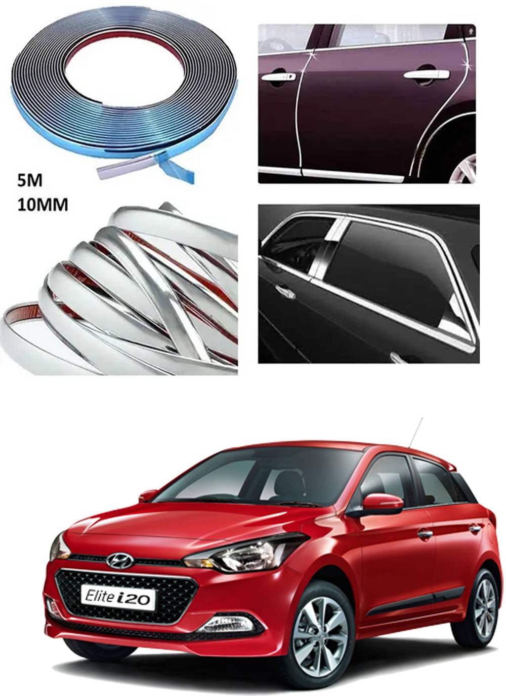 APICAL Side Chrome Beading For Car Exterior Decorating and Styling Strips (12 mm 5 meter) For Hyundai Elite i20 APICAL Side Chrome Beading For Car Exterior Decorating and Styling Strips (12 mm 5 meter) For Hyundai Elite i20