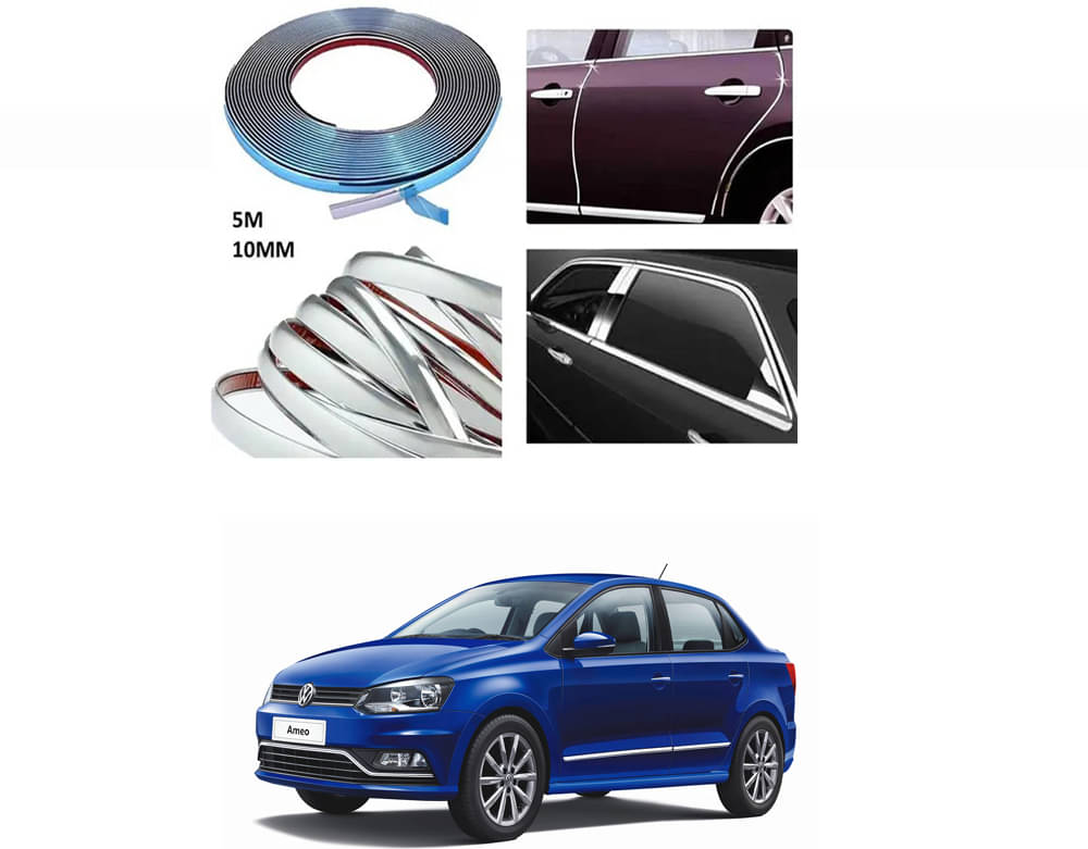     			APICAL Side Chrome Beading For Car Exterior Decorating and Styling Strips (12 mm 5 meter) For Volkswagen Ameo