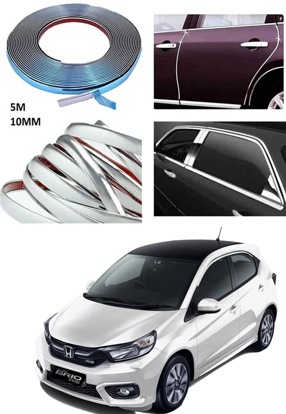 APICAL Side Chrome Beading For Car Exterior Decorating and Styling Strips (12 mm 5 meter) For Honda Brio APICAL Side Chrome Beading For Car Exterior Decorating and Styling Strips (12 mm 5 meter) For Honda Brio
