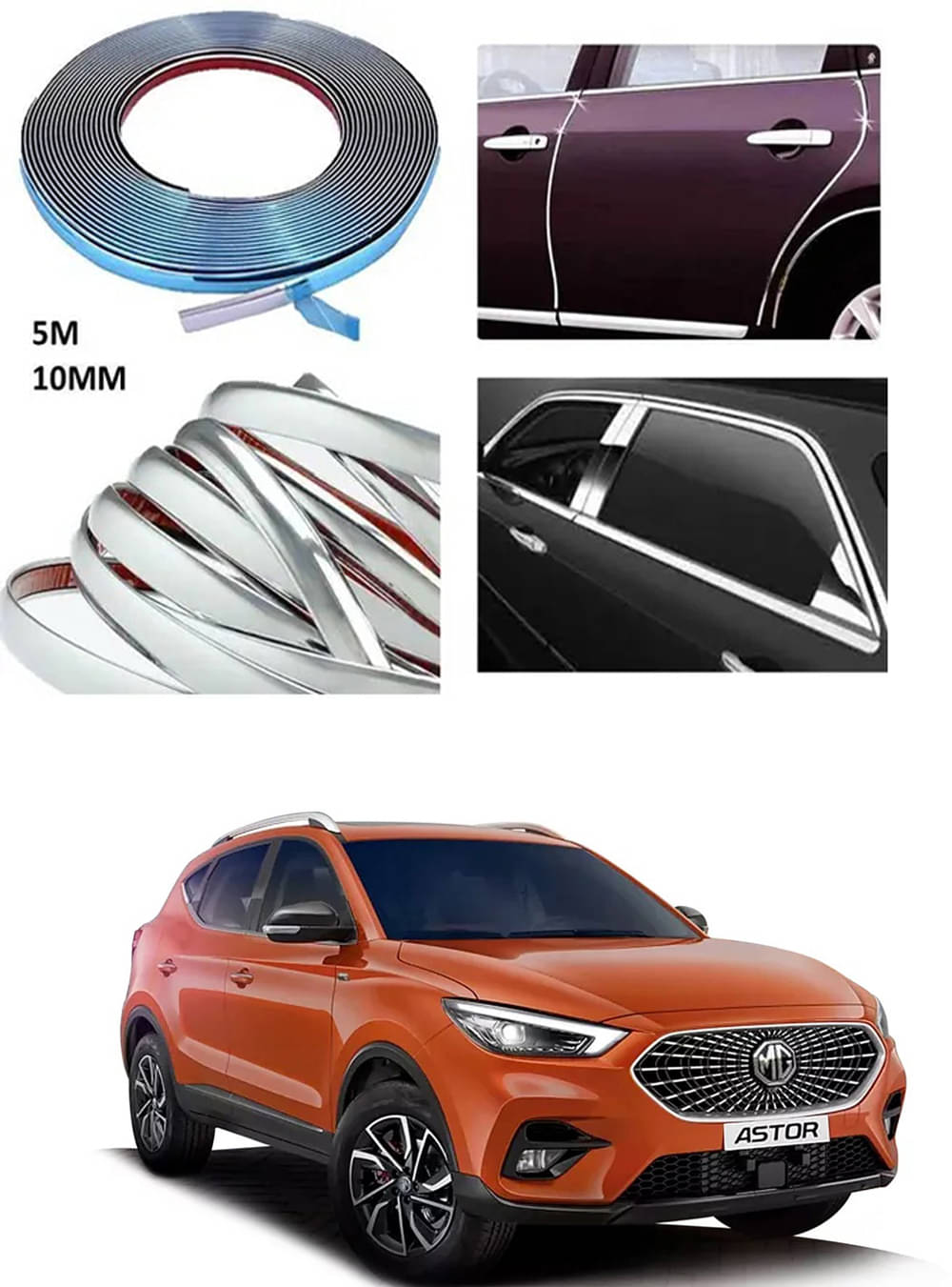 APICAL Side Chrome Beading For Car Exterior Decorating and Styling Strips (12 mm 5 meter) For MG Astor APICAL Side Chrome Beading For Car Exterior Decorating and Styling Strips (12 mm 5 meter) For MG Astor