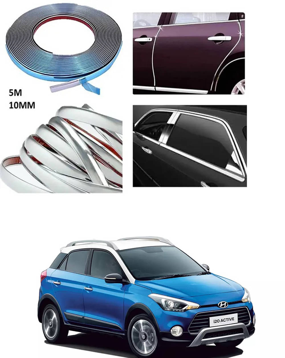 APICAL Side Chrome Beading For Car Exterior Decorating and Styling Strips (12 mm 5 meter) For Hyundai i20 Active APICAL Side Chrome Beading For Car Exterior Decorating and Styling Strips (12 mm 5 meter) For Hyundai i20 Active