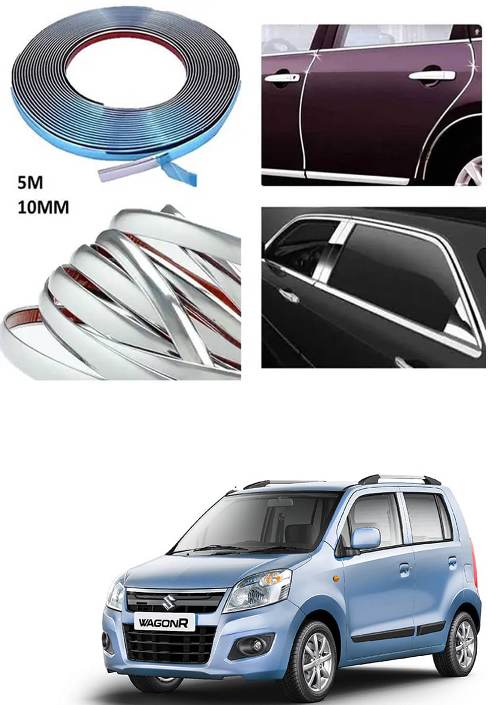 APICAL Side Chrome Beading For Car Exterior Decorating and Styling Strips (12 mm 5 meter) For Maruti Suzuki WagonR APICAL Side Chrome Beading For Car Exterior Decorating and Styling Strips (12 mm 5 meter) For Maruti Suzuki WagonR