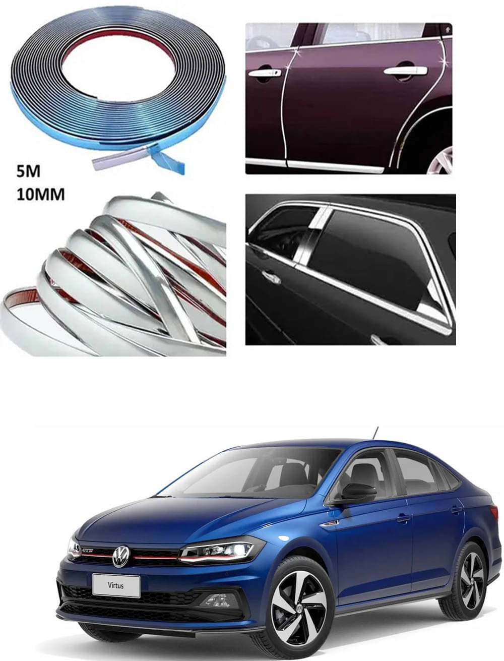 APICAL Side Chrome Beading For Car Exterior Decorating and Styling Strips (12 mm 5 meter) For Volkswagen Virtus APICAL Side Chrome Beading For Car Exterior Decorating and Styling Strips (12 mm 5 meter) For Volkswagen Virtus