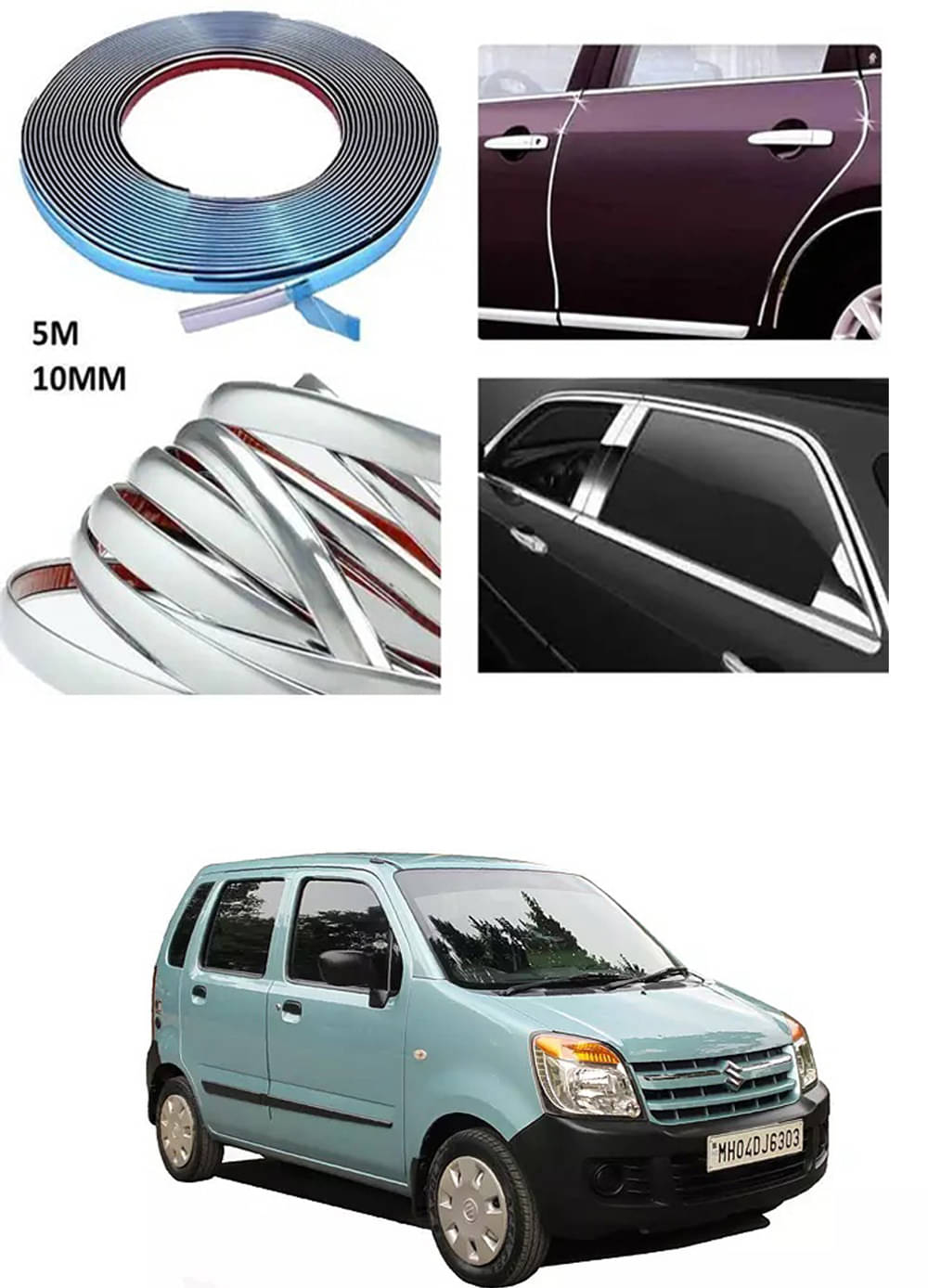     			APICAL Side Chrome Beading For Car Exterior Decorating and Styling Strips (12 mm 5 meter) For Maruti Suzuki Old Wagnor