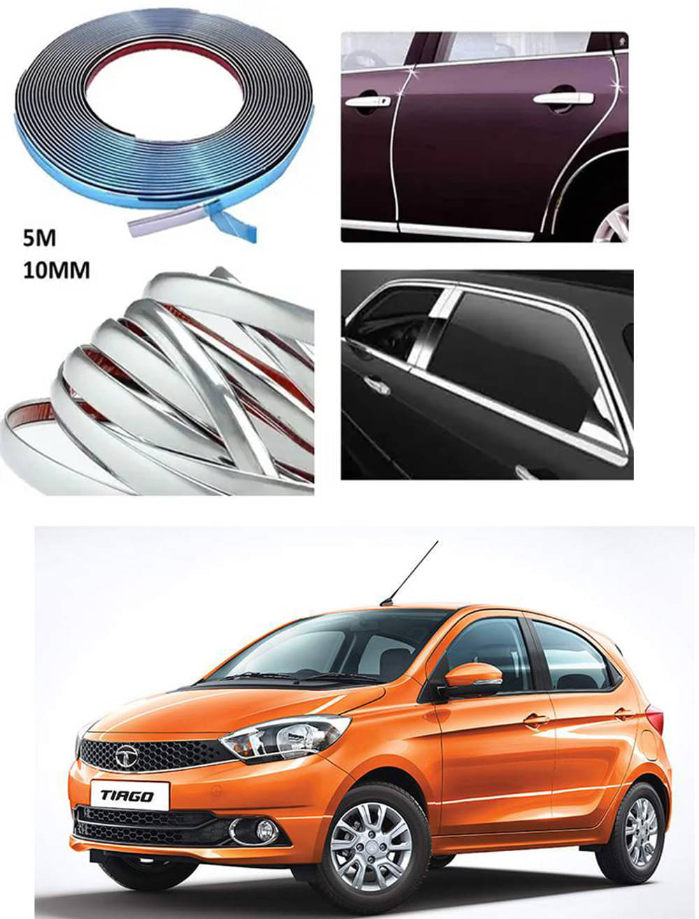     			APICAL Side Chrome Beading For Car Exterior Decorating and Styling Strips (12 mm 5 meter) For Tata Tiago