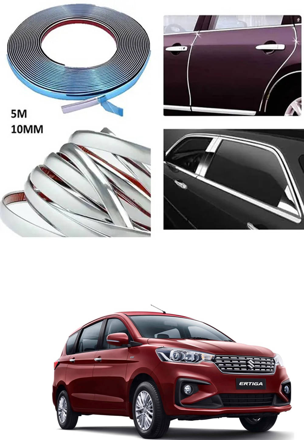 APICAL Side Chrome Beading For Car Exterior Decorating and Styling Strips (12 mm 5 meter) For Maruti Suzuki Ertiga APICAL Side Chrome Beading For Car Exterior Decorating and Styling Strips (12 mm 5 meter) For Maruti Suzuki Ertiga