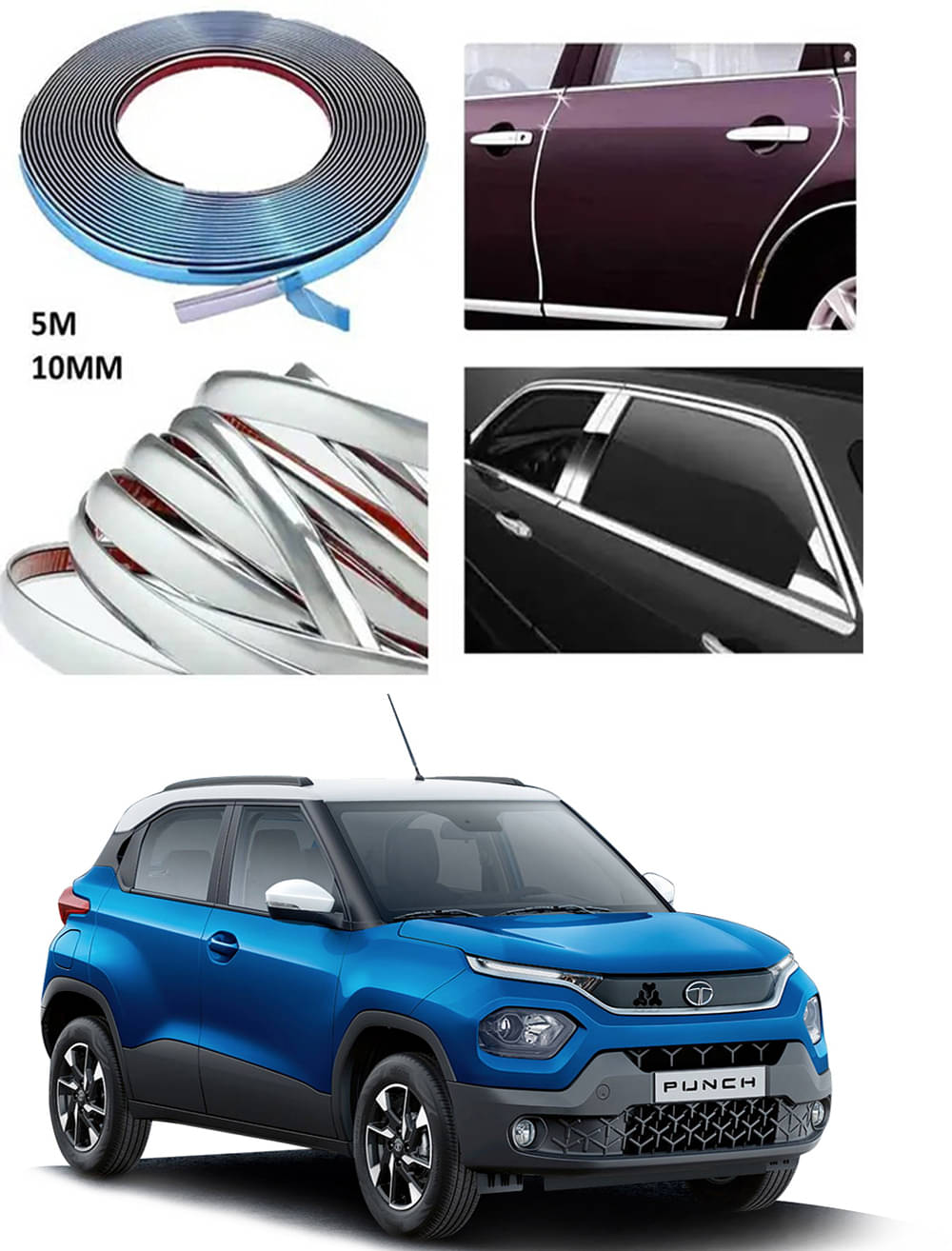     			APICAL Side Chrome Beading For Car Exterior Decorating and Styling Strips (12 mm 5 meter) For Tata Punch